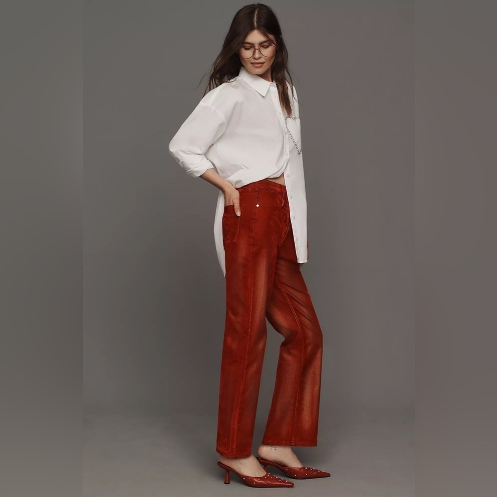 NWT! Anthropologie Annie Flocked High-Rise Straight-Leg Jeans by Pilcro 🅰️